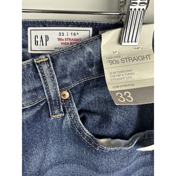 NWT Gap High Rise Cuffed '90s Slim Straight Jeans Blue Denim Plus Size 33 16 - Picture 6 of 12